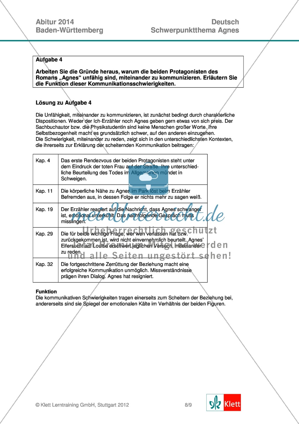 Vollständige Abituraufgabe, Baden-Württemberg, 2014: Fragen zum Roman
