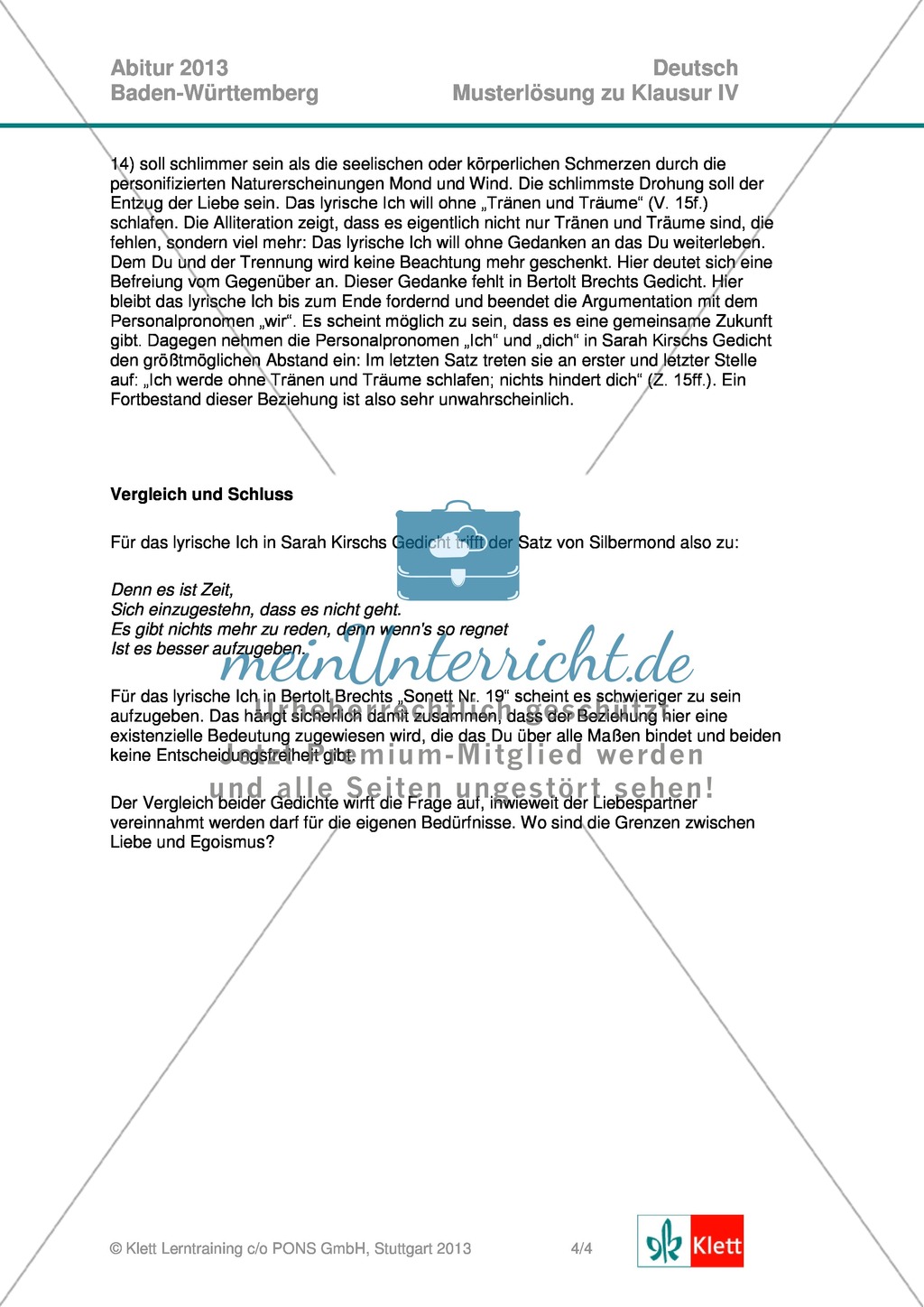 Abitur Baden-Württemberg 2013: Interpretation und Vergleich zweier Gedichte Preview 6