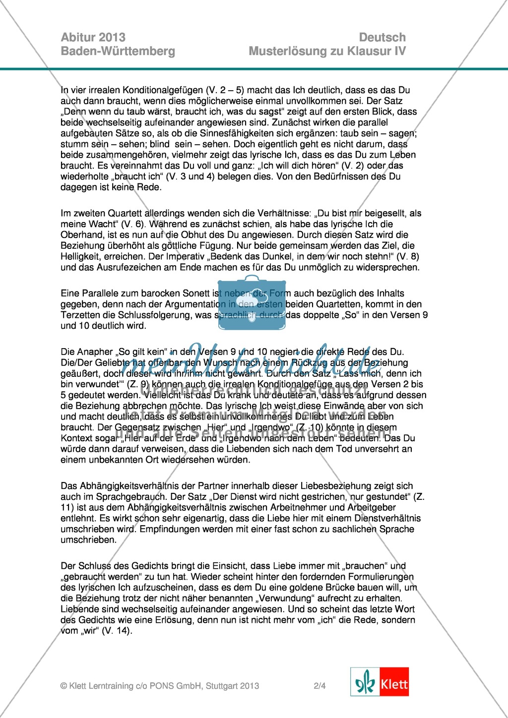 Abituraufgabe, Baden-Württemberg, 2013: Interpretation zweier Gedichte Preview 4