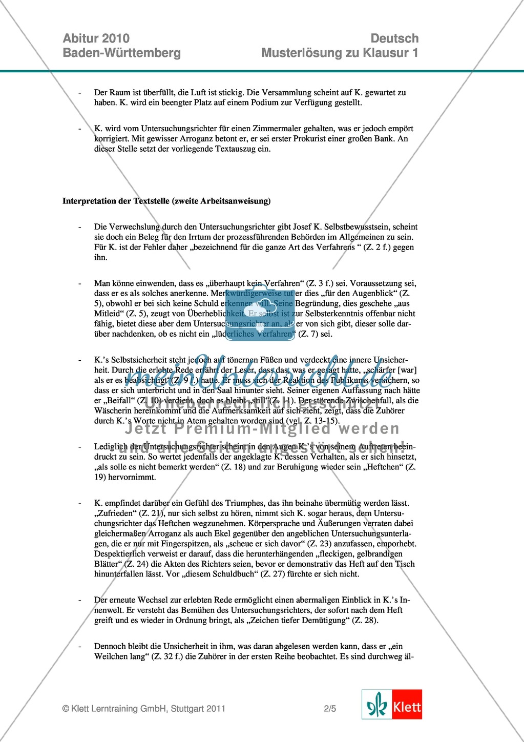 Abitur Baden-Württemberg 2010: Analyse und Interpretation literarischer Texte: