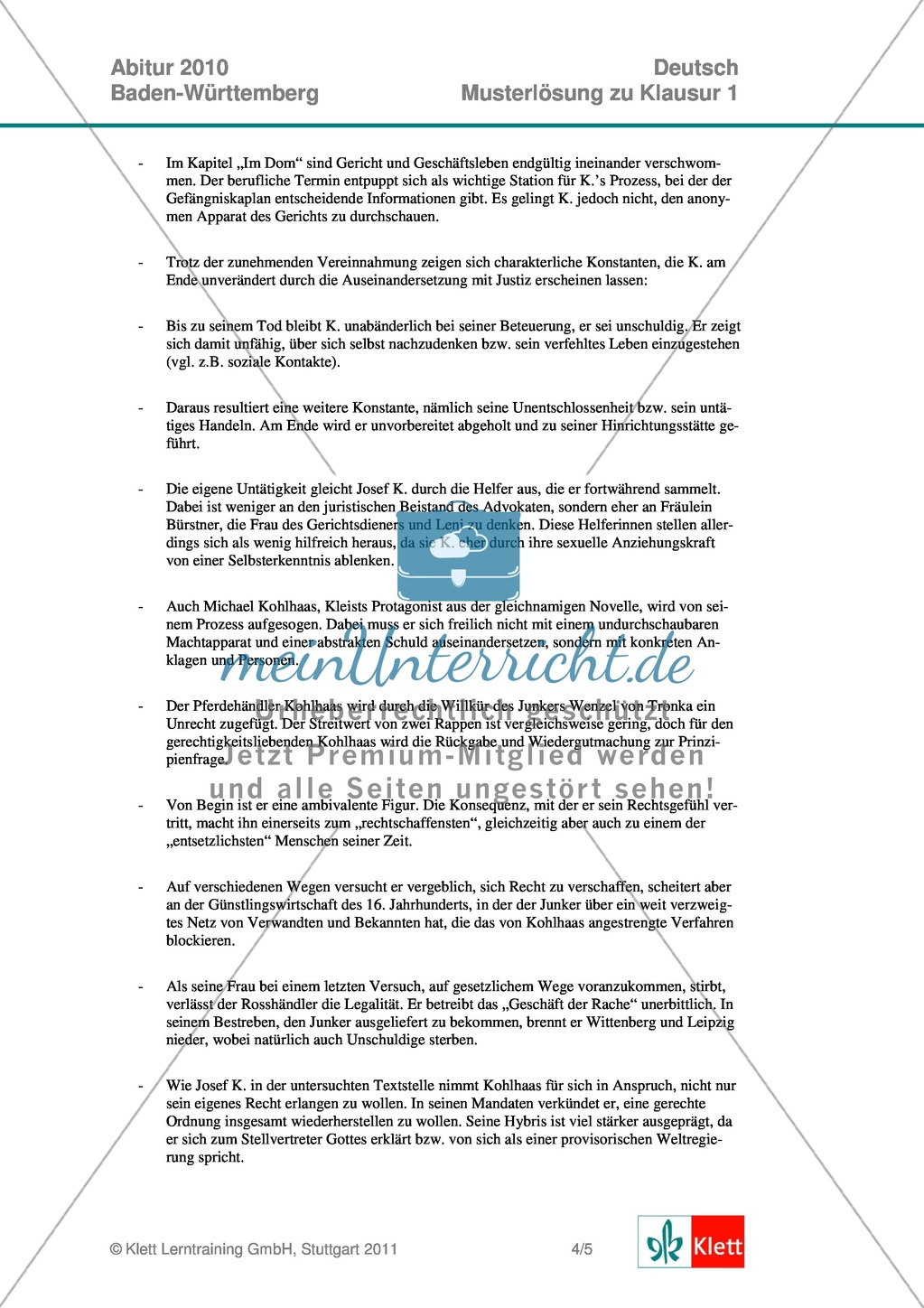 Abitur Baden-Württemberg 2010: Analyse und Interpretation literarischer Texte: