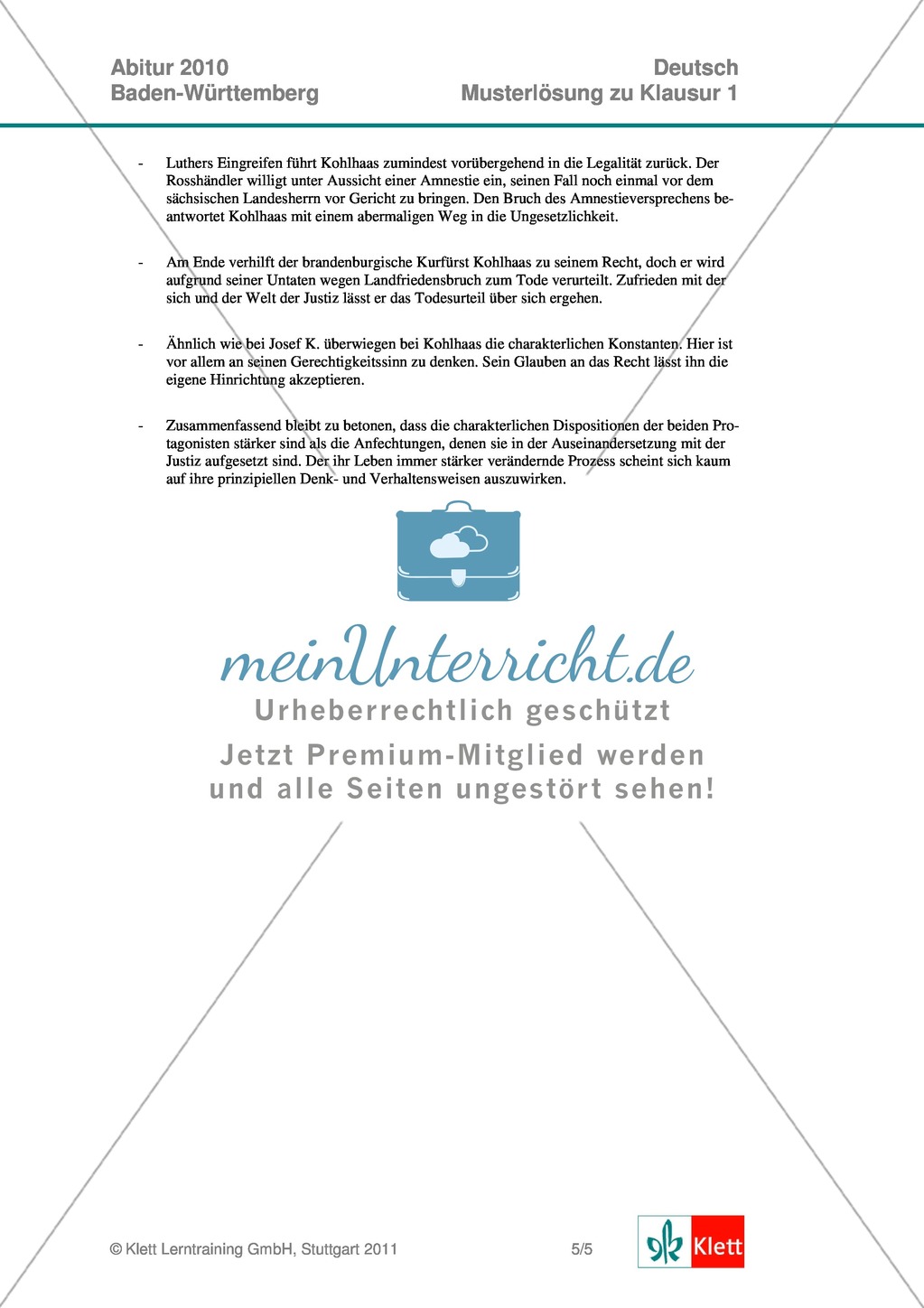 Abitur Baden-Württemberg 2010: Analyse und Interpretation literarischer Texte: