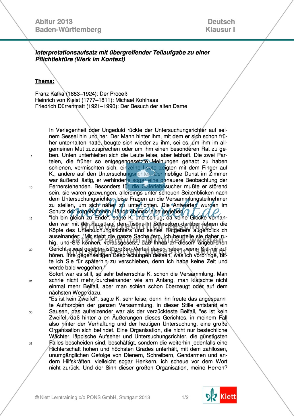 Abitur Baden-Württemberg 2013: Analyse und Interpretation: