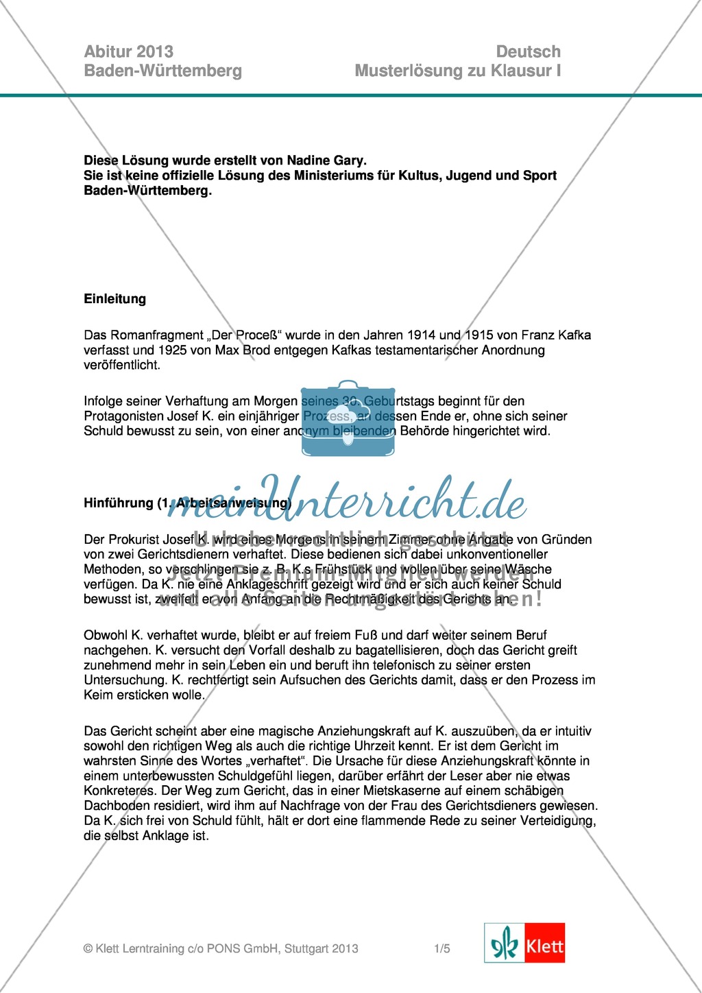 Abitur Baden-Württemberg 2013: Analyse und Interpretation: