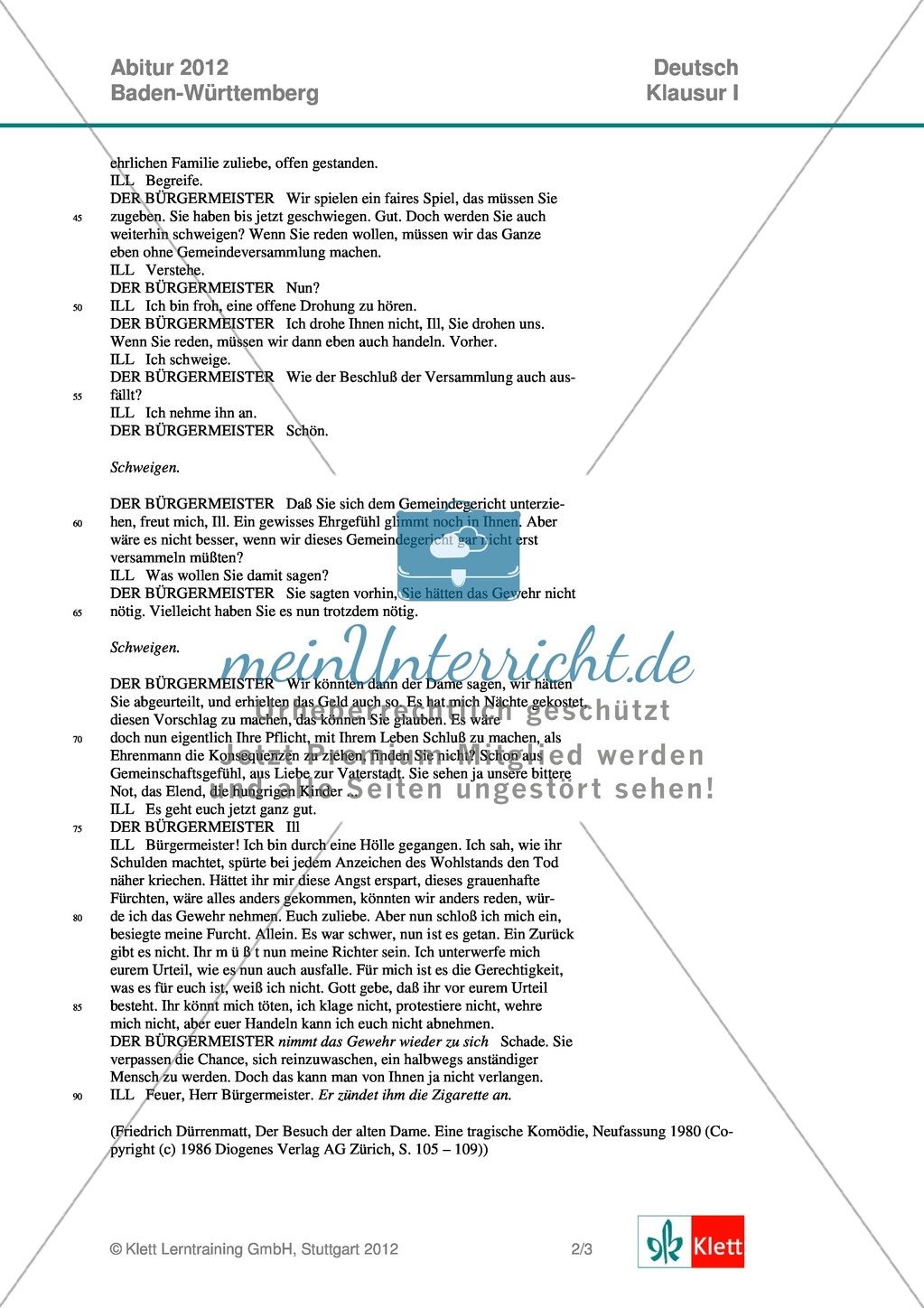 Abitur Baden-Württemberg 2012: Analyse und Interpretation literarischer Texte: