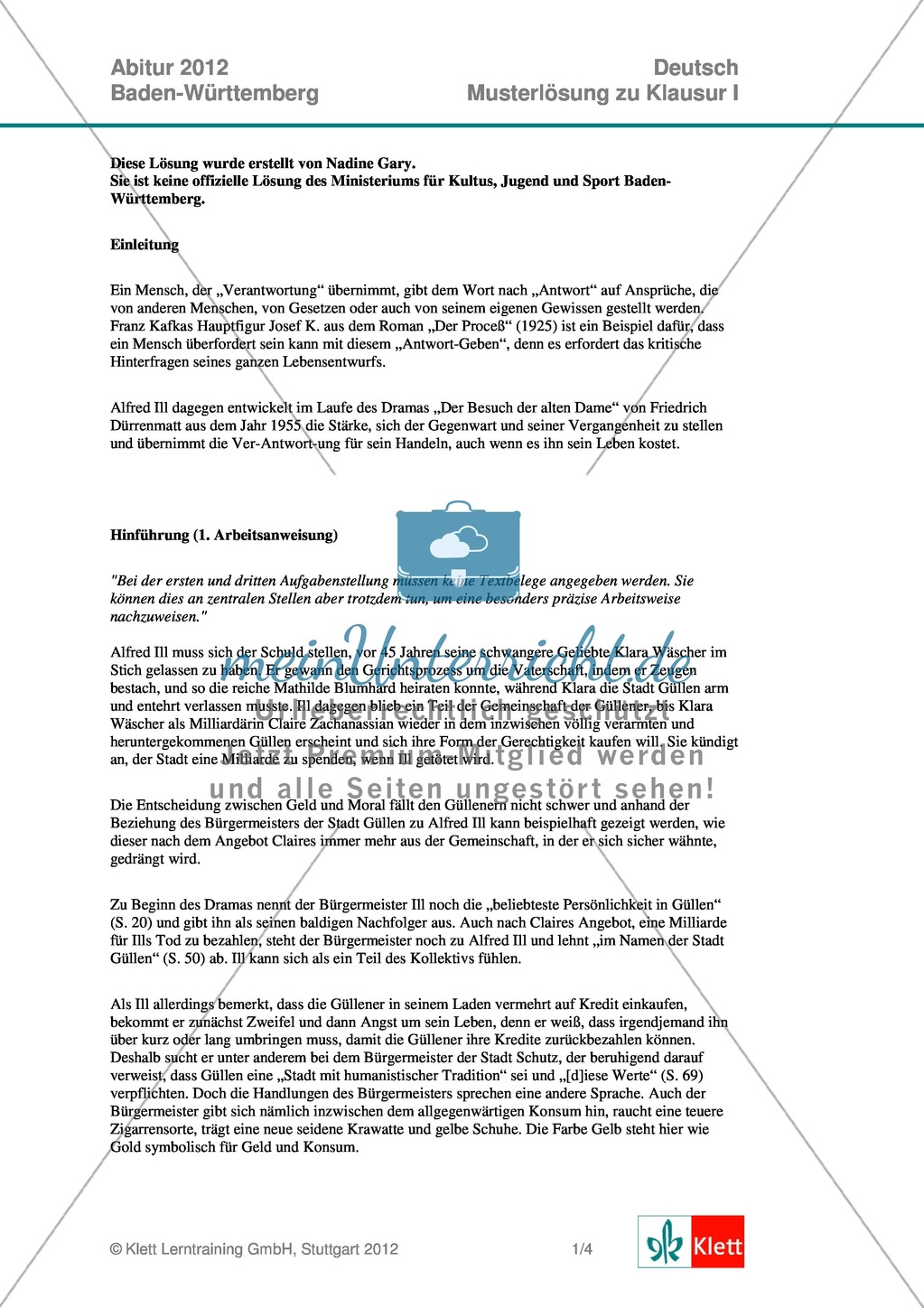 Abitur Baden-Württemberg 2012: Analyse und Interpretation literarischer Texte:
