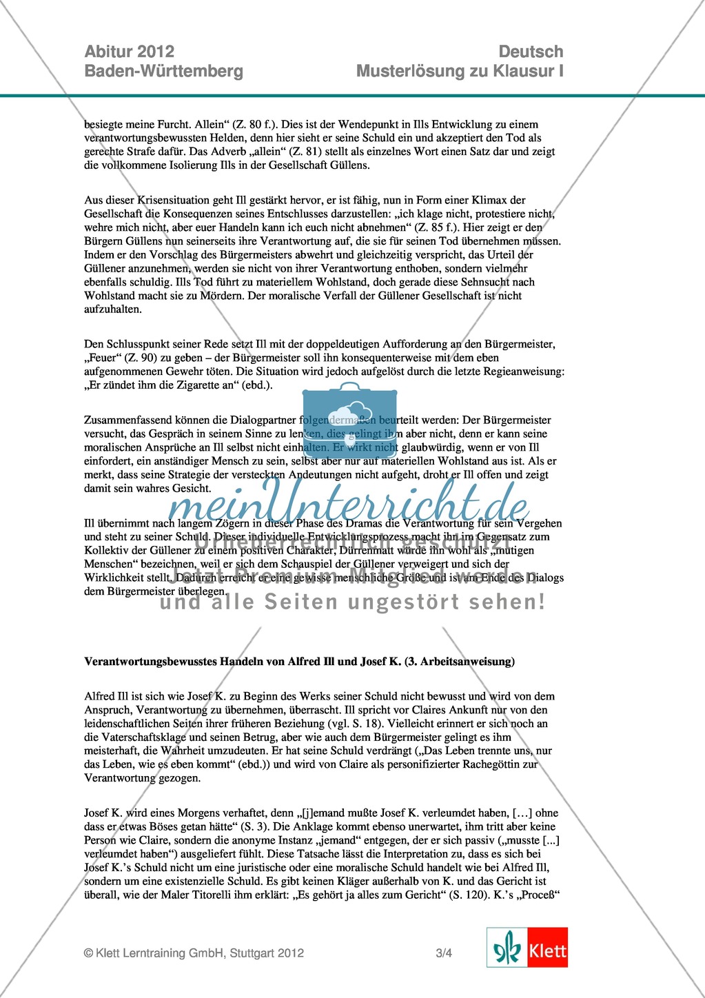 Abitur Baden-Württemberg 2012: Analyse und Interpretation literarischer Texte: