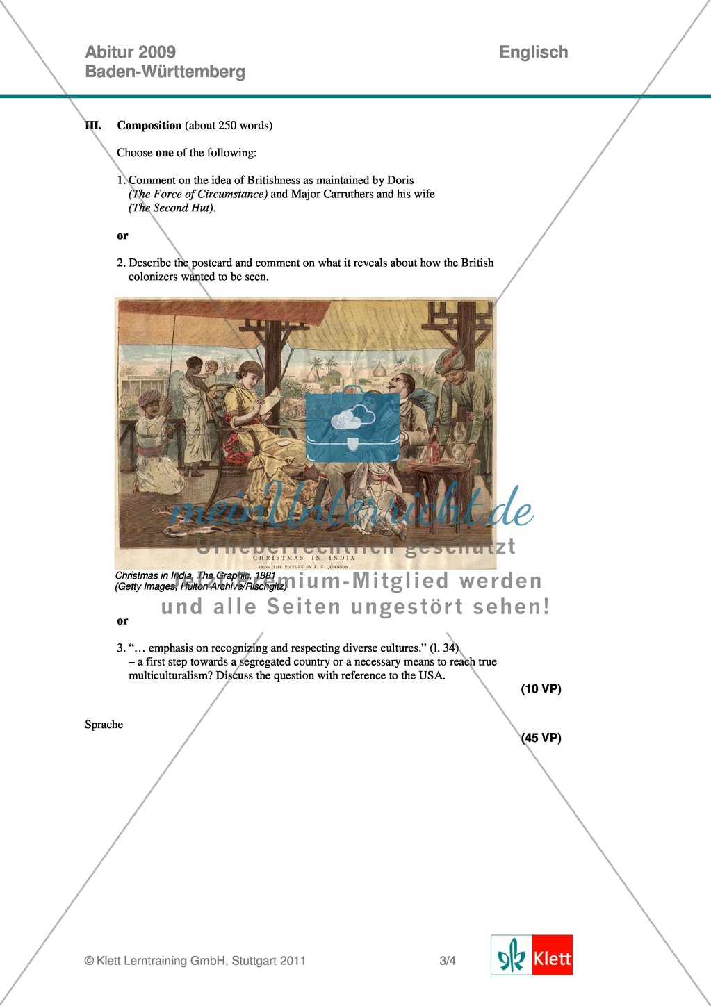 Abituraufgaben Baden-Württemberg 2009: Textaufgaben zu einem Artikel über Immigration in Großbritannien + Lösungen. Preview 3