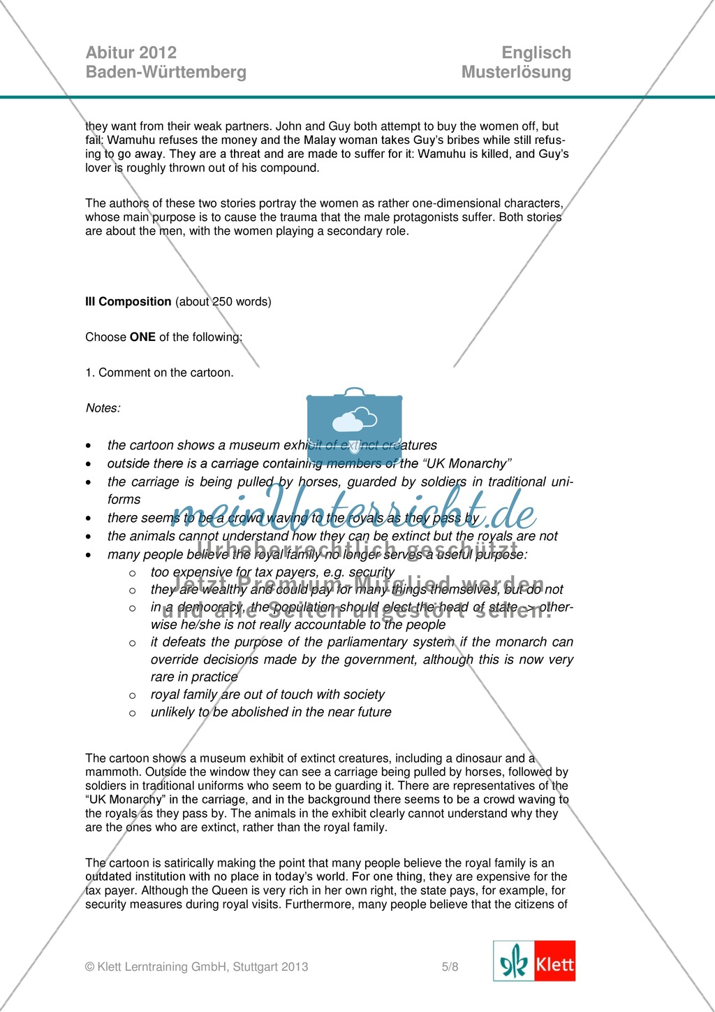 Abituraufgaben Baden-Württemberg 2013: Composition: letter / comment + Lösungen. Preview 2