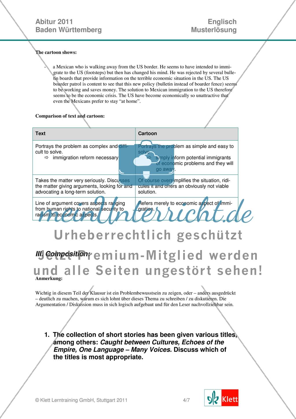 Abituraufgaben Baden-Württemberg 2011 zum Thema