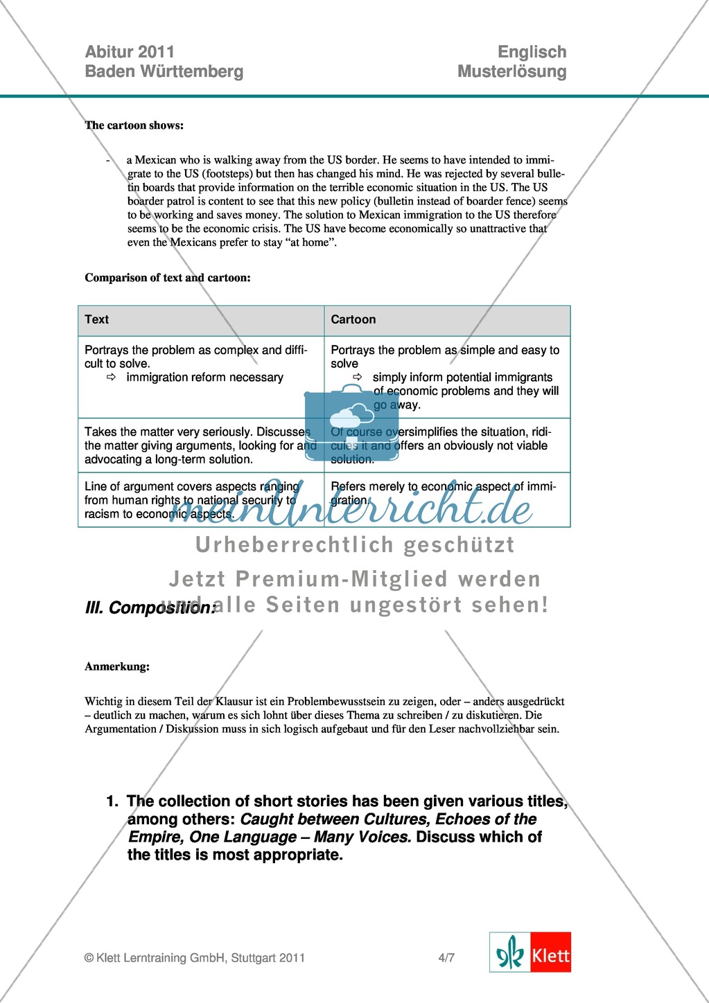 Abituraufgaben Baden-Württemberg 2011 zum Thema
