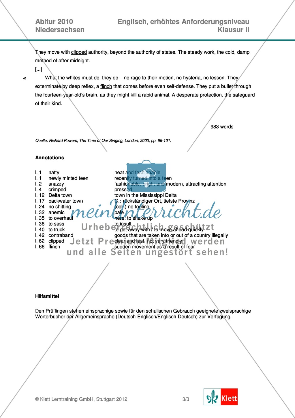 Abituraufgaben Niedersachsen 2010: Klausur II mit erhöhtem Anforderungsniveau - Aufgaben zur Textanalyse eines Auszugs aus