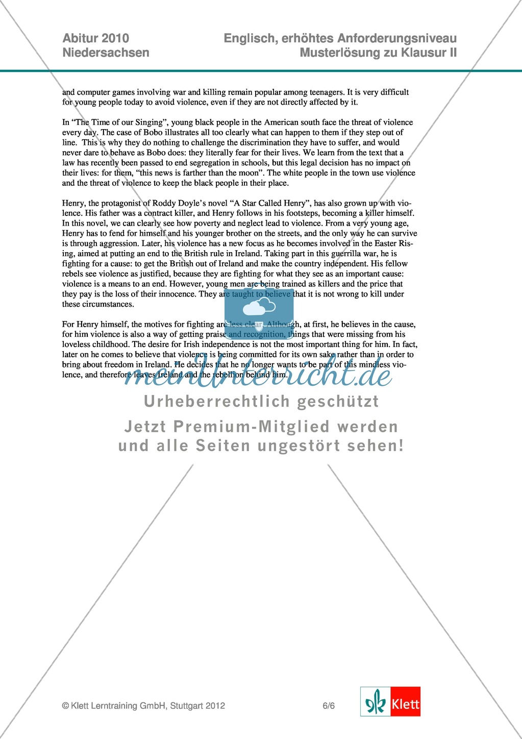 Abituraufgaben Niedersachsen 2010: Klausur II mit erhöhtem Anforderungsniveau - Aufgaben zur Textanalyse eines Auszugs aus