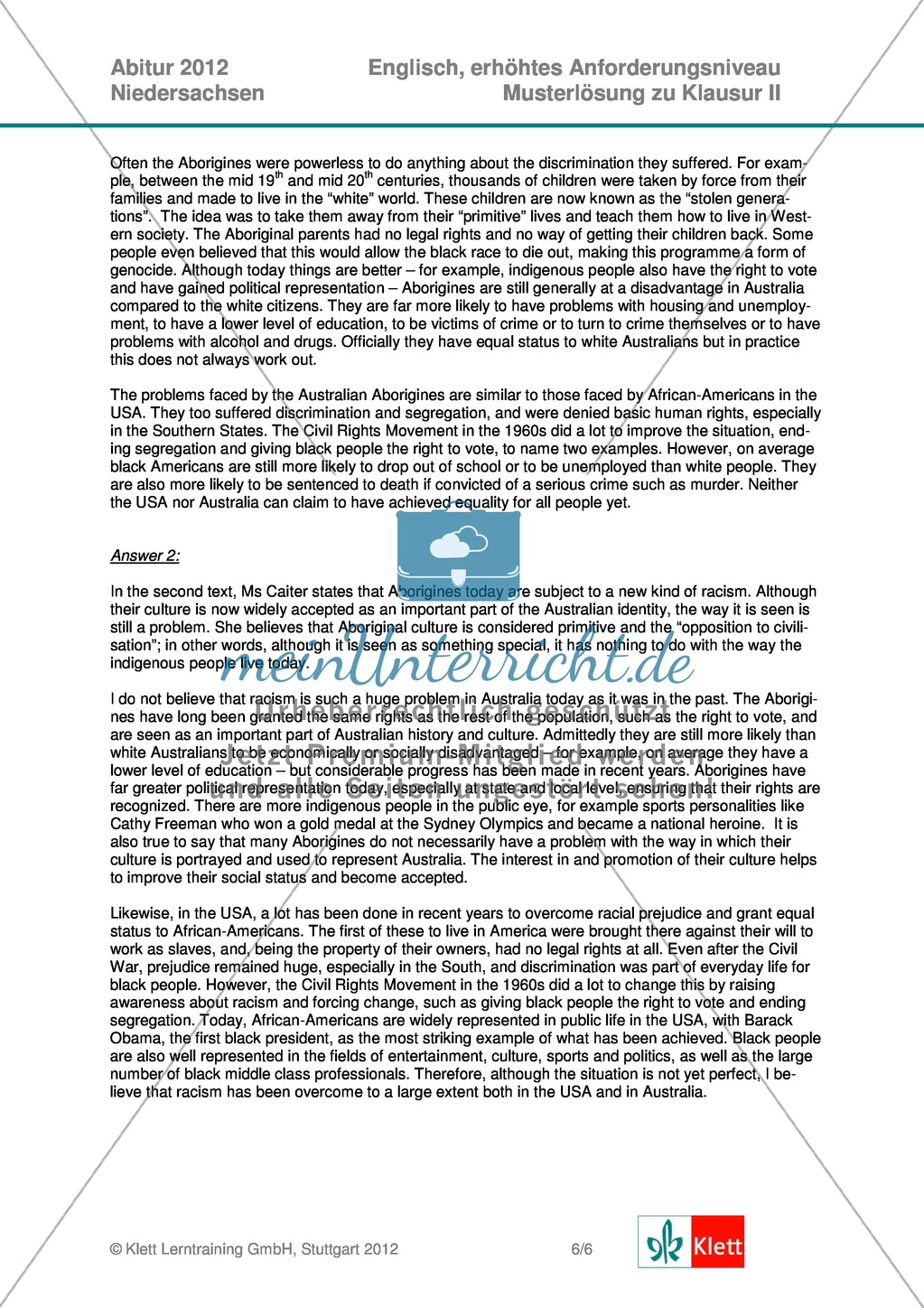 Vollständige Abituraufgabe Niedersachen, erhöhtes Anforderungsniveau, 2012: Aufgabenstellung zur Textanalyse von Auszügen aus