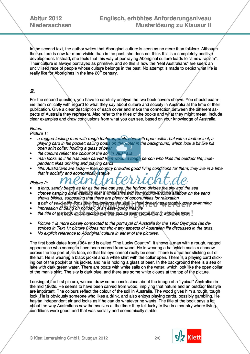 Vollständige Abituraufgabe Niedersachen, erhöhtes Anforderungsniveau, 2012: Aufgabenstellung zur Textanalyse von Auszügen aus