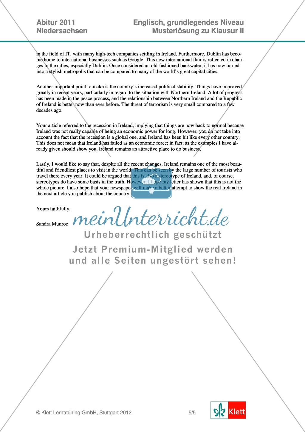 Abituraufgabe Niedersachsen, grundlegendes Anforderungsniveau, 2011: Aufgaben zur Textanalyse eines Auszugs aus