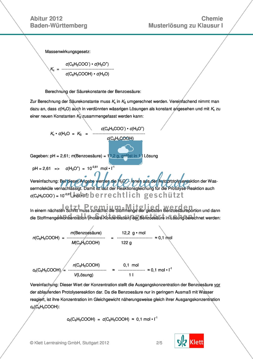 Abituraufgaben Baden-Württemberg 2012-I:Erschließen von Eigenschaften der Benzoesäure.Mit Arbeitsmaterial und Lösungen. Preview 4