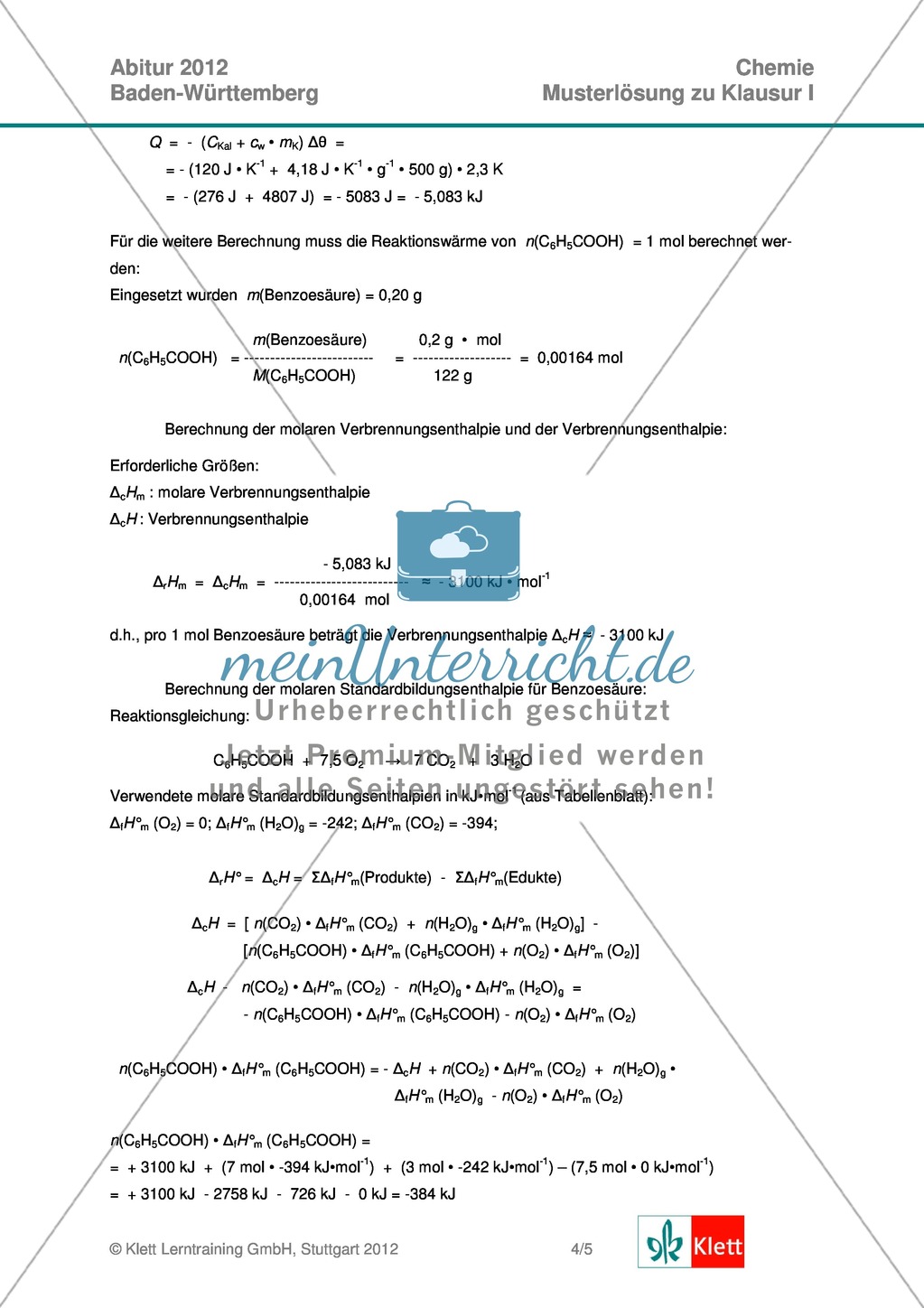 Abituraufgaben Baden-Württemberg 2012-I:Erschließen von Eigenschaften der Benzoesäure.Mit Arbeitsmaterial und Lösungen. Preview 6