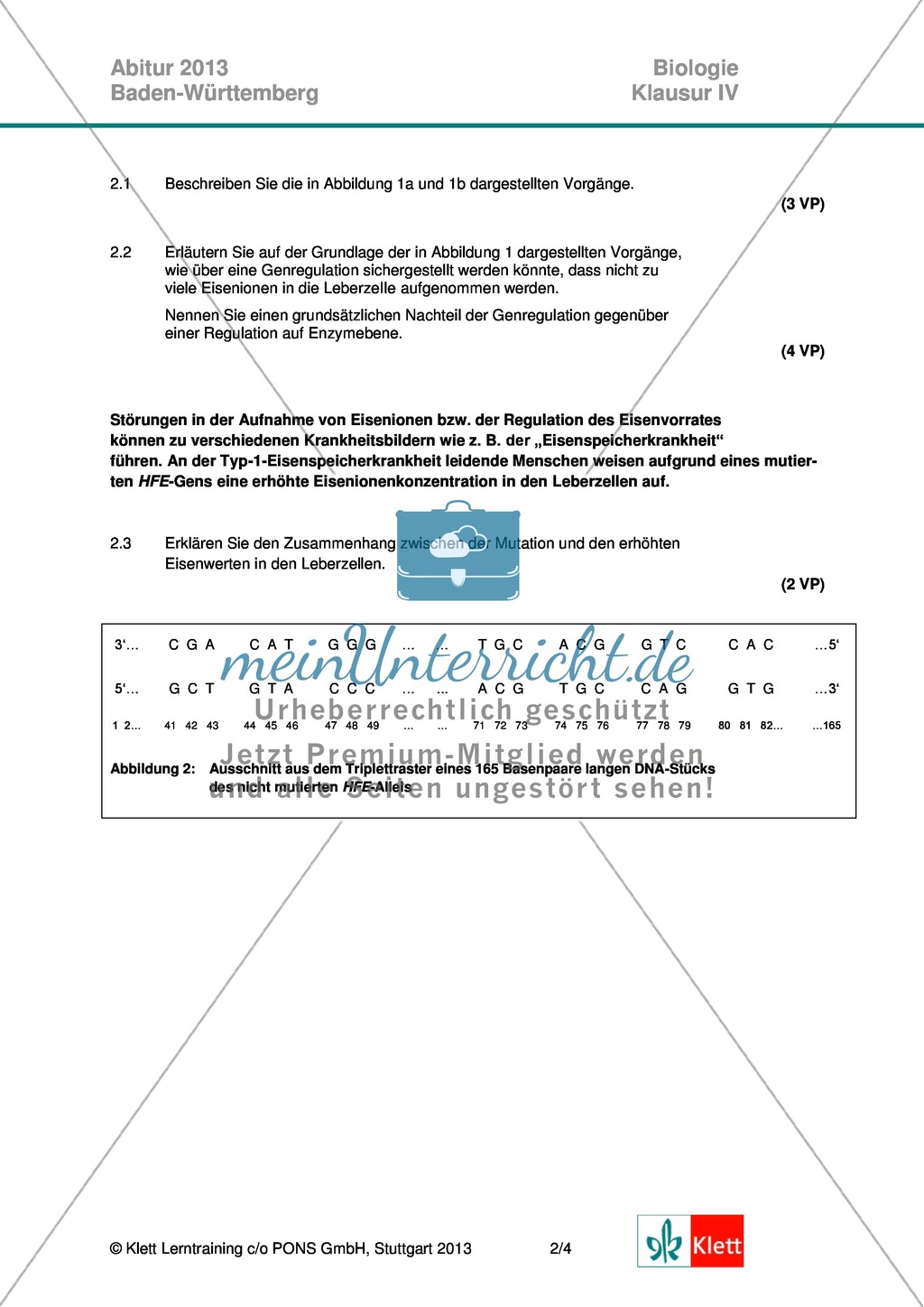 Abituraufgaben Baden-Württemberg 2013-IV:Erschließen von regulatorischen Vorgängen im menschlichen Körper am Beispiel der Eisenaufnahme und -speicherung mit Bezug zu genetischen Voraussetzungen.Mit Arbeitsmaterial und Lösungen. Preview 2