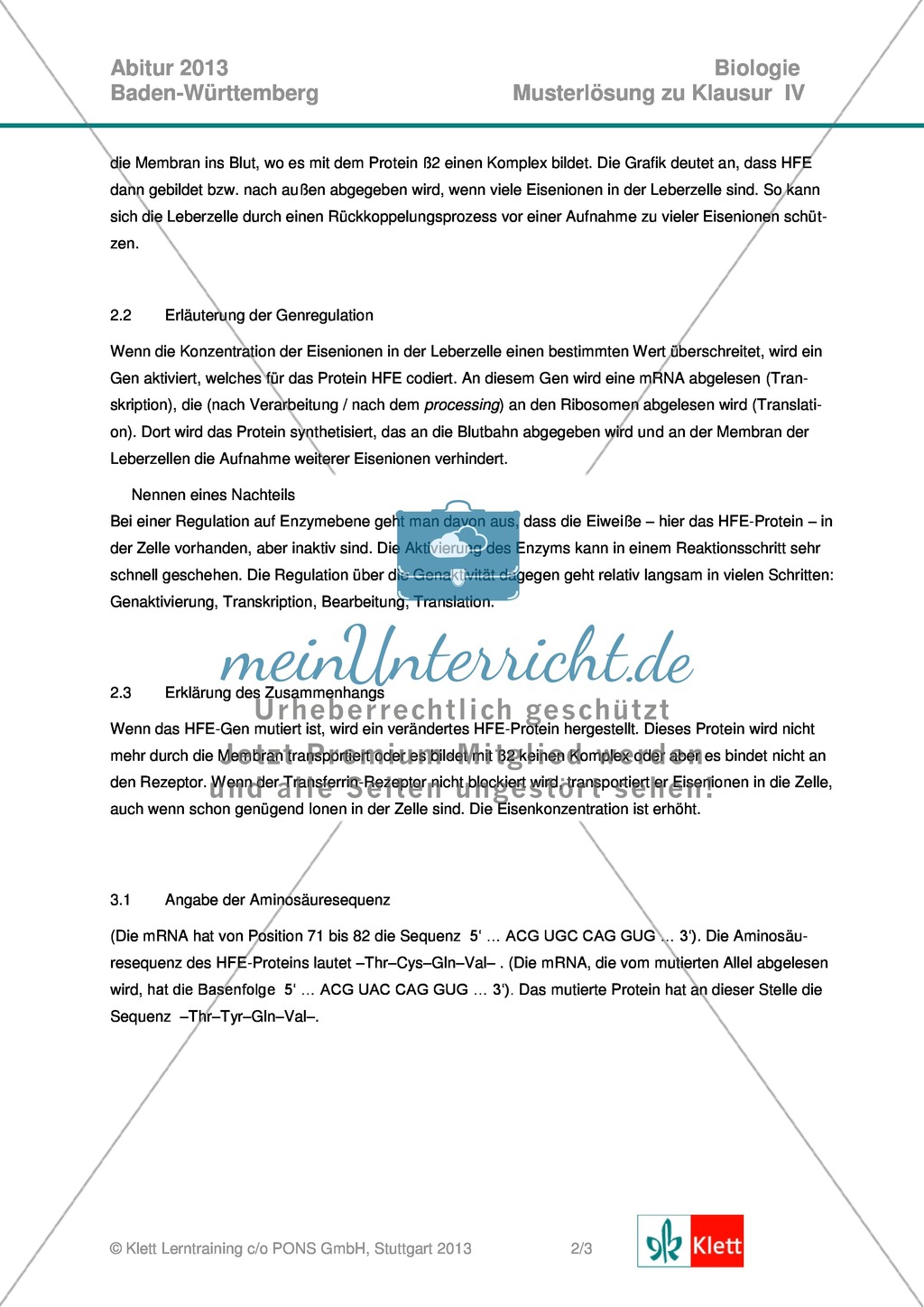 Abituraufgaben Baden-Württemberg 2013-IV:Erschließen von regulatorischen Vorgängen im menschlichen Körper am Beispiel der Eisenaufnahme und -speicherung mit Bezug zu genetischen Voraussetzungen.Mit Arbeitsmaterial und Lösungen. Preview 6