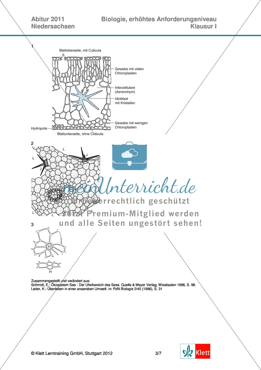 Abituraufgaben Niedersachsen eA-2011-I:Erschließen von ökologischen Aspekten der Seerose.Mit Arbeitsmaterial und Lösungen. Preview 3