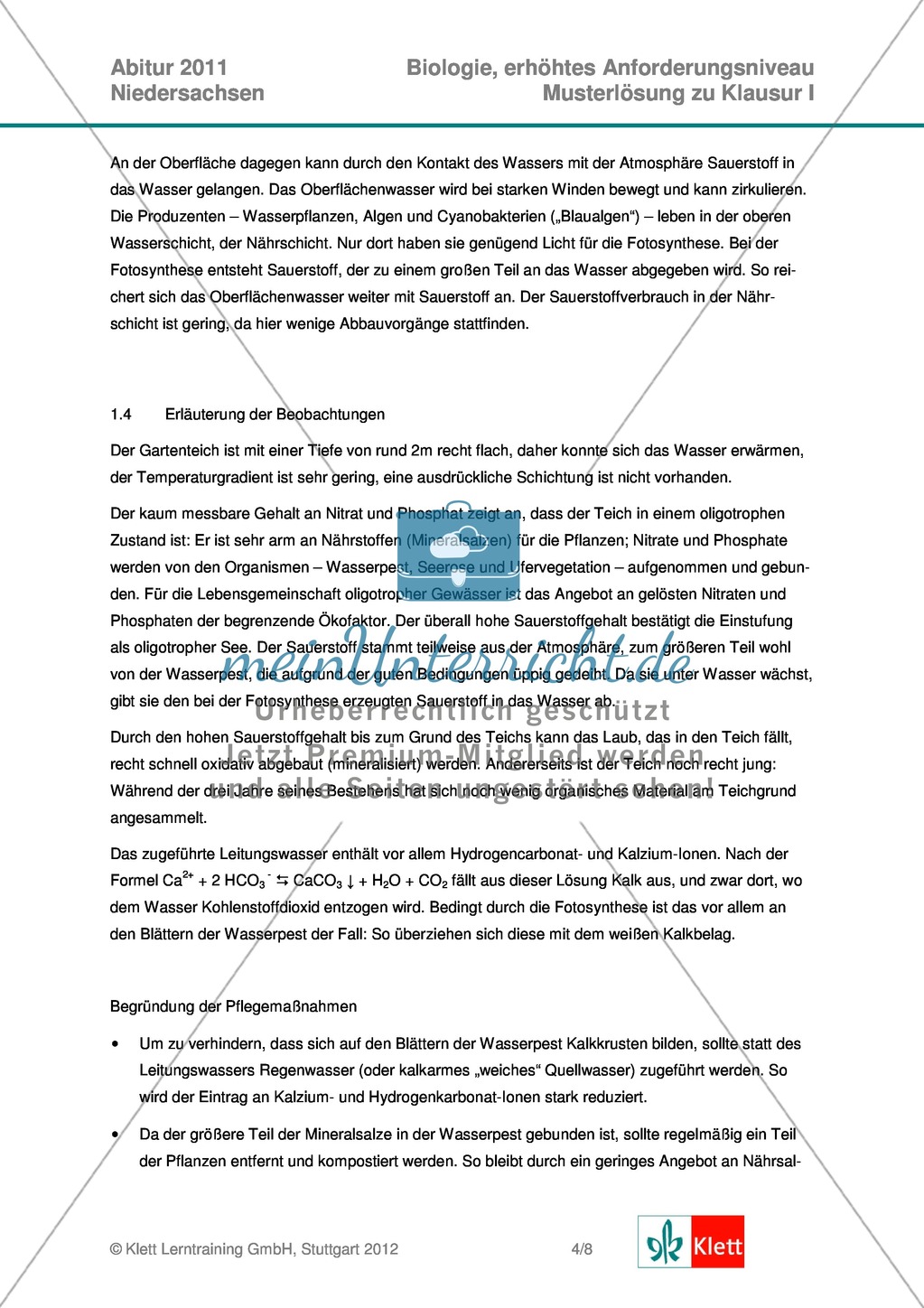 Abituraufgaben Niedersachsen eA-2011-I:Erschließen von ökologischen Aspekten der Seerose.Mit Arbeitsmaterial und Lösungen. Preview 8