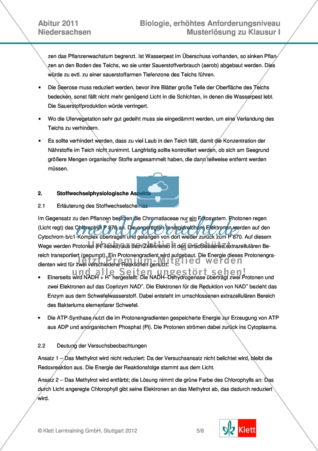 Abituraufgaben Niedersachsen eA-2011-I:Erschließen von ökologischen Aspekten der Seerose.Mit Arbeitsmaterial und Lösungen. Preview 9