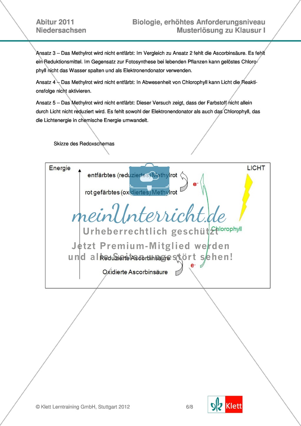 Abituraufgaben Niedersachsen eA-2011-I:Erschließen von stoffwechselphysiologischen Aspekten.Mit Arbeitsmaterial und Lösungen. Preview 5