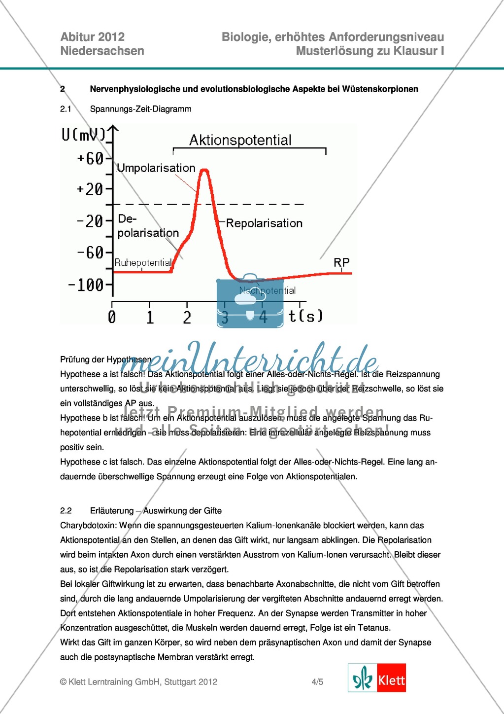 Abituraufgaben Niedersachsen 2012eA-I:Erschließen von stoffwechselbiologischen, evolutionsbiologischen, ökologischen und neurobiologischen Aspekten ausgewählter Wüstenorganismen.Mit Arbeitsmaterial und Lösungen. Preview 10
