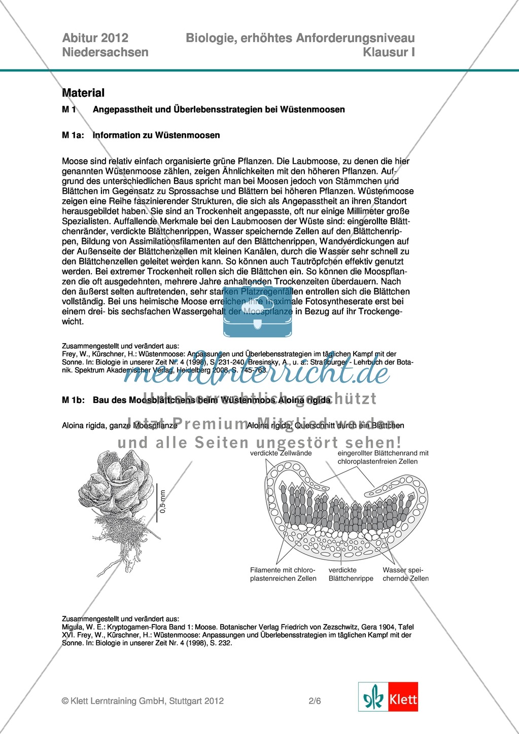 Abituraufgaben Niedersachsen 2012eA-I:Erschließen von stoffwechselbiologischen, evolutionsbiologischen, ökologischen und neurobiologischen Aspekten ausgewählter Wüstenorganismen.Mit Arbeitsmaterial und Lösungen. Preview 2