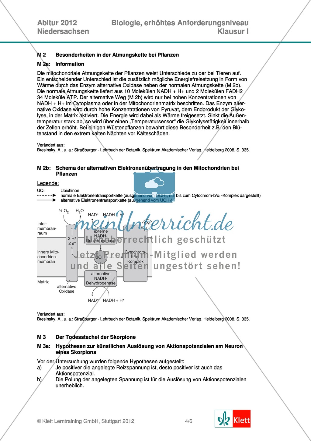 Abituraufgaben Niedersachsen 2012eA-I:Erschließen von stoffwechselbiologischen, evolutionsbiologischen, ökologischen und neurobiologischen Aspekten ausgewählter Wüstenorganismen.Mit Arbeitsmaterial und Lösungen. Preview 4