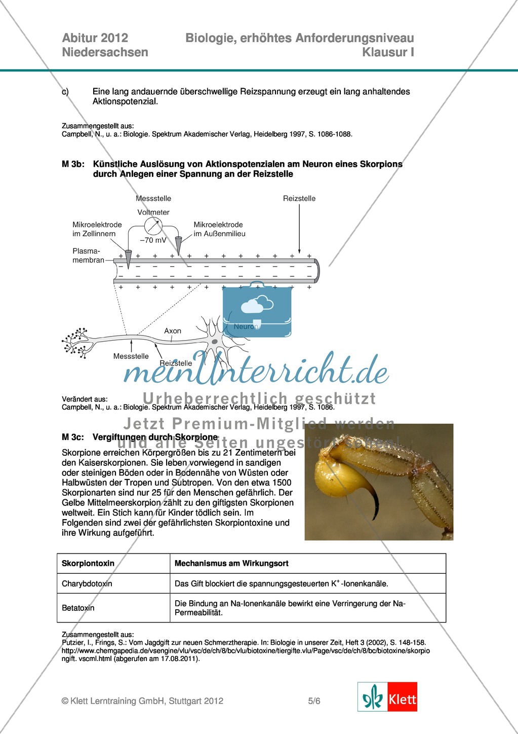 Abituraufgaben Niedersachsen 2012eA-I:Erschließen von stoffwechselbiologischen, evolutionsbiologischen, ökologischen und neurobiologischen Aspekten ausgewählter Wüstenorganismen.Mit Arbeitsmaterial und Lösungen. Preview 5
