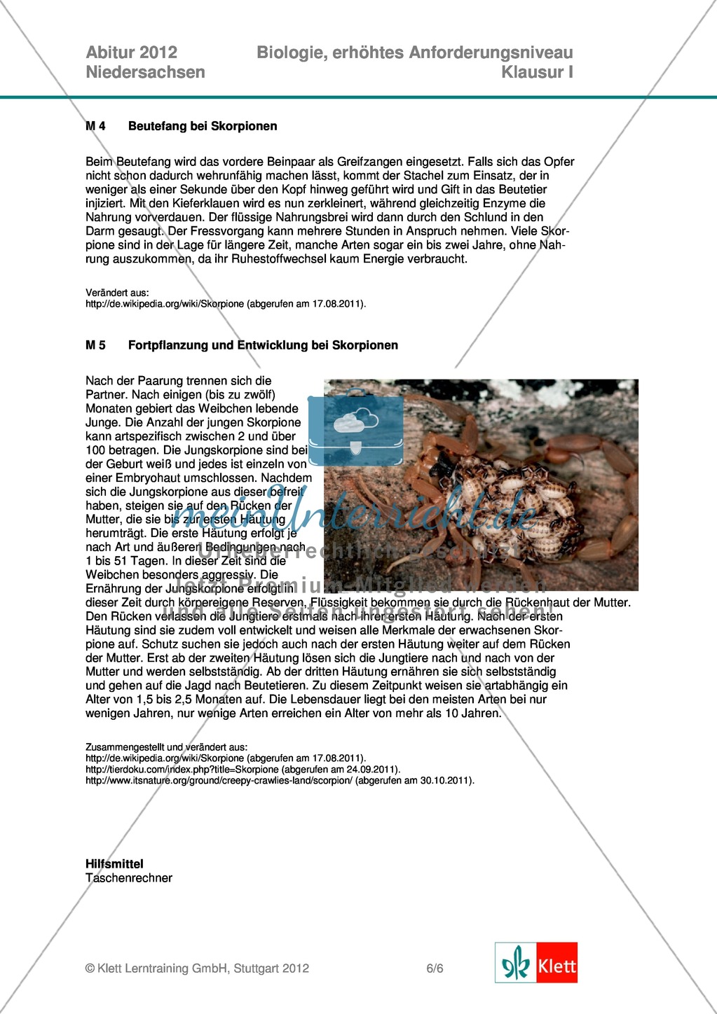 Abituraufgaben Niedersachsen 2012eA-I:Erschließen von stoffwechselbiologischen, evolutionsbiologischen, ökologischen und neurobiologischen Aspekten ausgewählter Wüstenorganismen.Mit Arbeitsmaterial und Lösungen. Preview 6