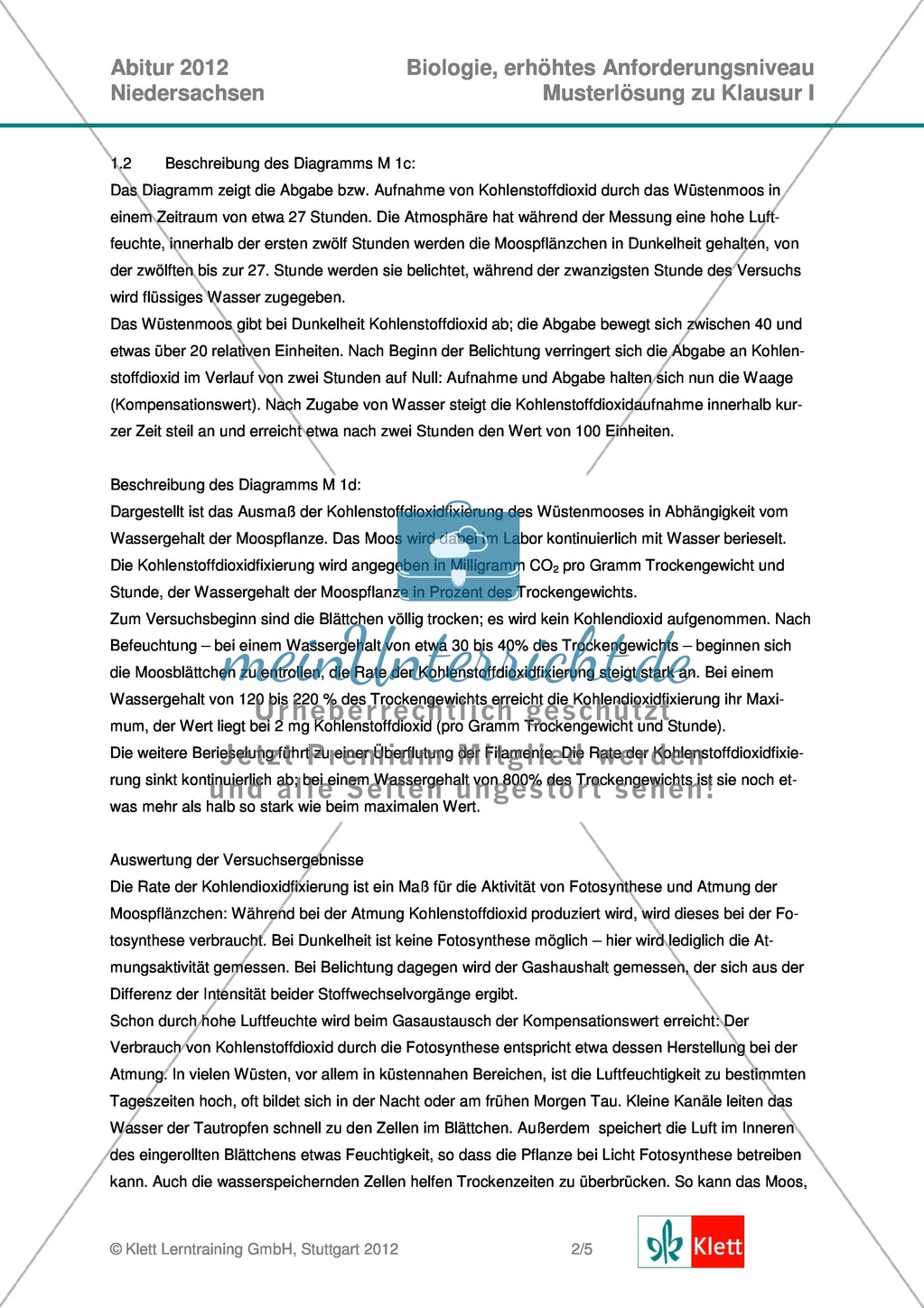 Abituraufgaben Niedersachsen 2012eA-I:Erschließen von stoffwechselbiologischen, evolutionsbiologischen, ökologischen und neurobiologischen Aspekten ausgewählter Wüstenorganismen.Mit Arbeitsmaterial und Lösungen. Preview 8