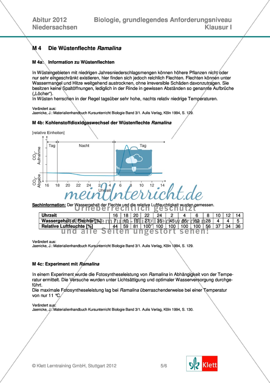 Abituraufgaben Niedersachsen 2012 gA-I: Erschließen der Bedeutung von Pilzen und Flechten im Ökosystem. Mit Arbeitsmaterial und Lösungen. Preview 5