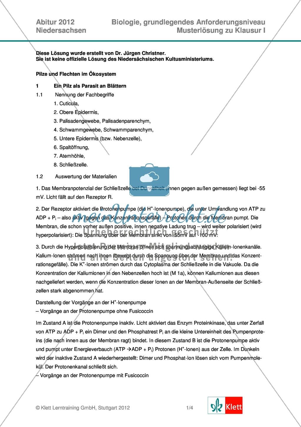 Abituraufgaben Niedersachsen 2012 gA-I: Erschließen der Bedeutung von Pilzen und Flechten im Ökosystem. Mit Arbeitsmaterial und Lösungen. Preview 7