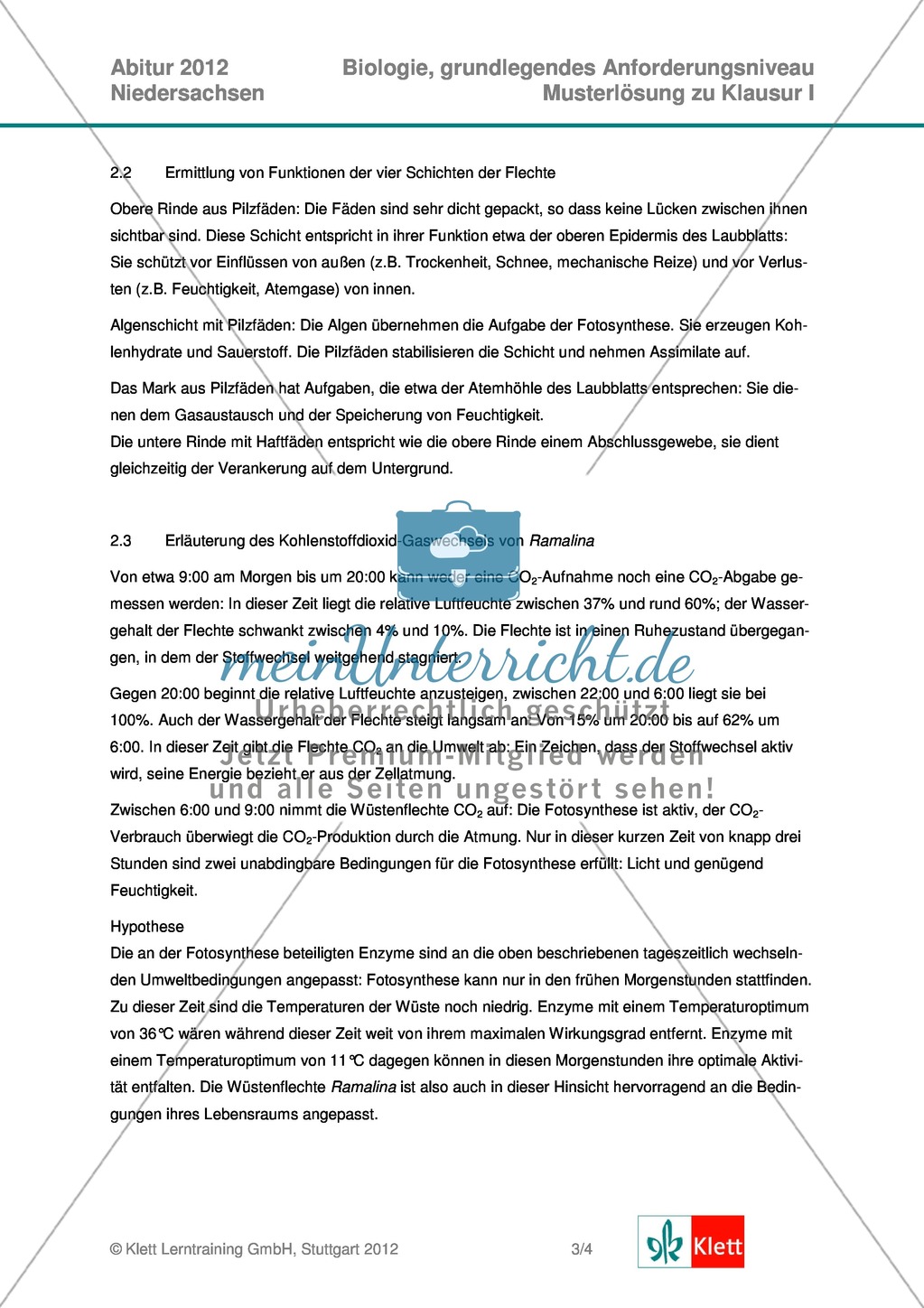 Abituraufgaben Niedersachsen 2012 gA-I: Erschließen der Bedeutung von Pilzen und Flechten im Ökosystem. Mit Arbeitsmaterial und Lösungen. Preview 9