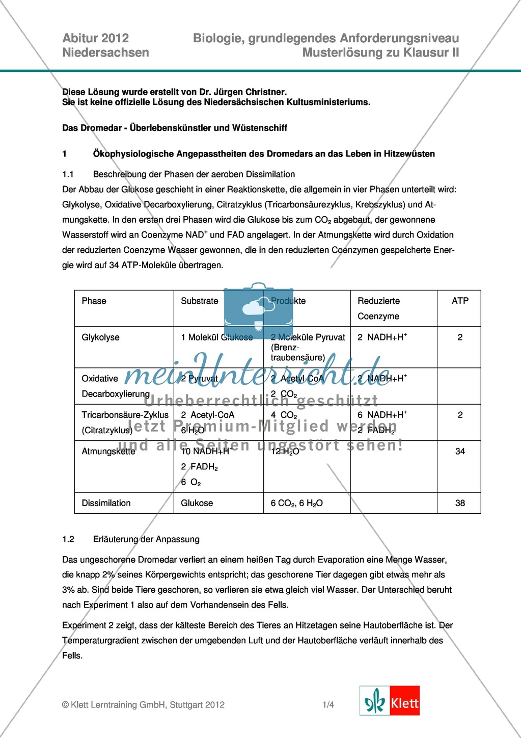 Abituraufgaben Niedersachsen 2012gA-II:Erschließen ökologischer und physiologischer Apekte des Dromedars und evolutionsbiologischer Aspekte der Kamelartigen.Mit Arbeitsmaterial und Lösungen. Preview 6