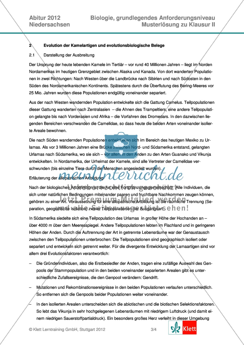 Abituraufgaben Niedersachsen 2012gA-II:Erschließen ökologischer und physiologischer Apekte des Dromedars und evolutionsbiologischer Aspekte der Kamelartigen.Mit Arbeitsmaterial und Lösungen. Preview 8