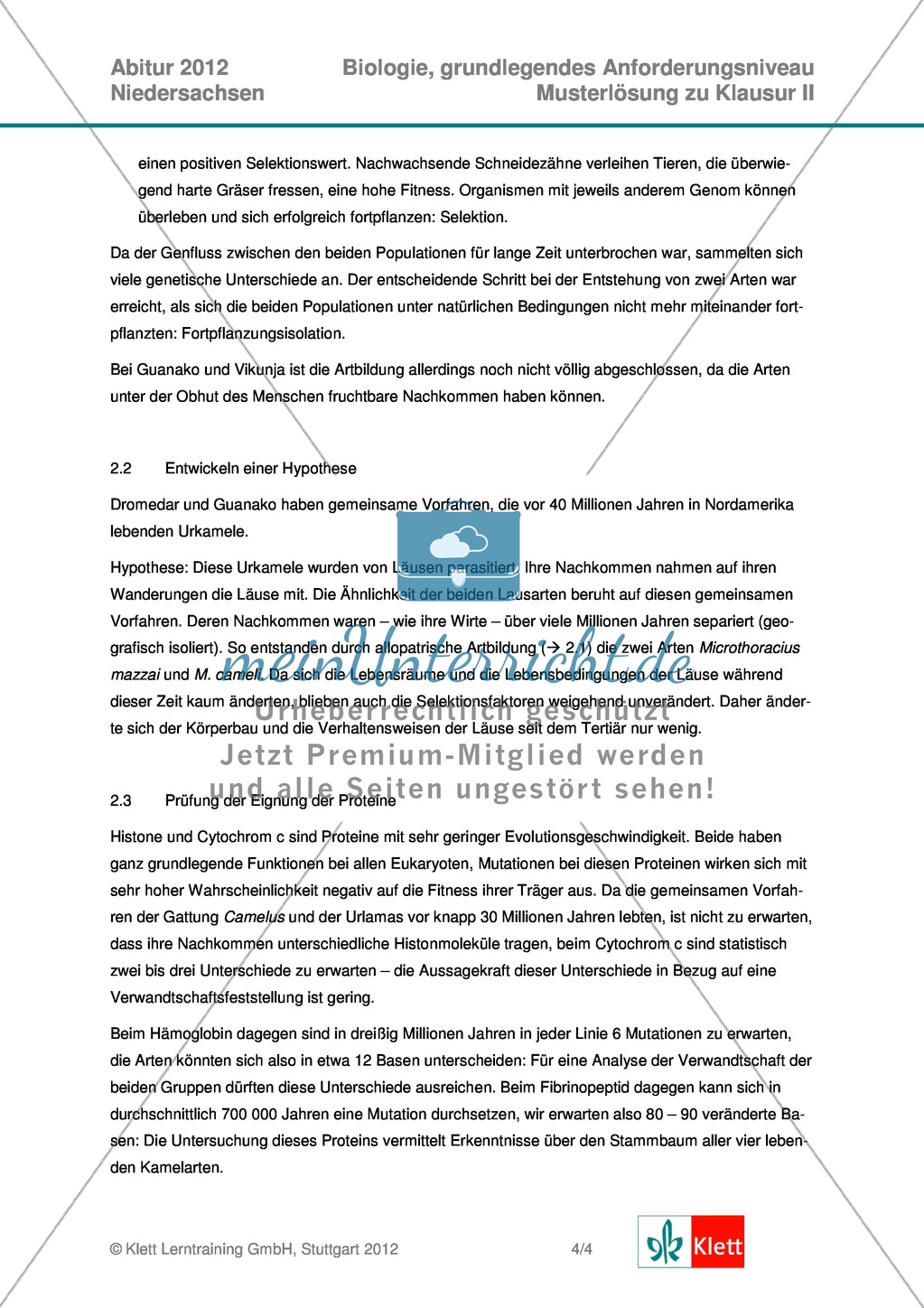 Abituraufgaben Niedersachsen 2012gA-II:Erschließen ökologischer und physiologischer Apekte des Dromedars und evolutionsbiologischer Aspekte der Kamelartigen.Mit Arbeitsmaterial und Lösungen. Preview 9