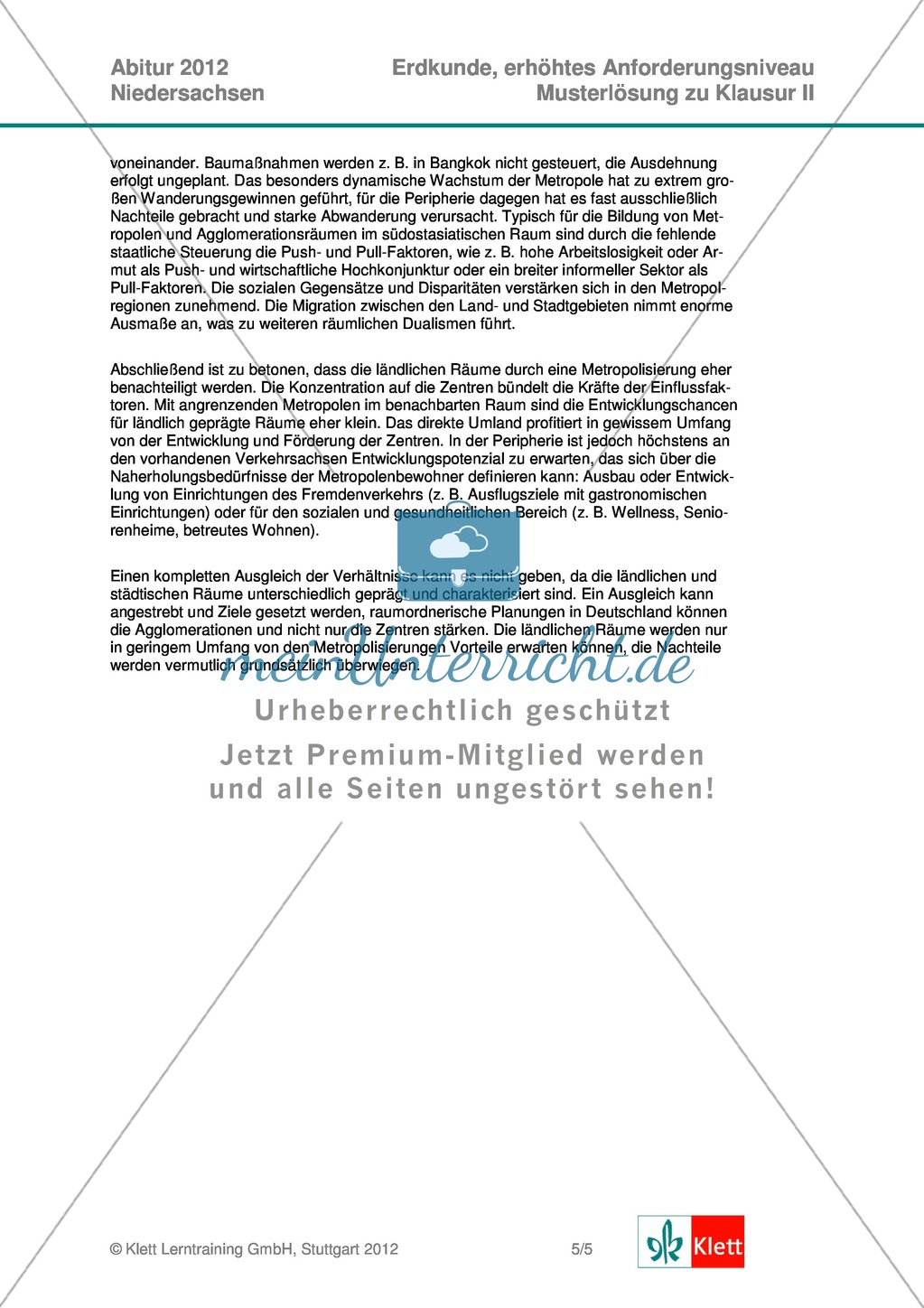 Abituraufgaben Niedersachsen 2012: Aufgaben und deren Musterlösungen zum Thema Das Bundesland Brandenburg im Fokus der Metropolisierung Preview 10