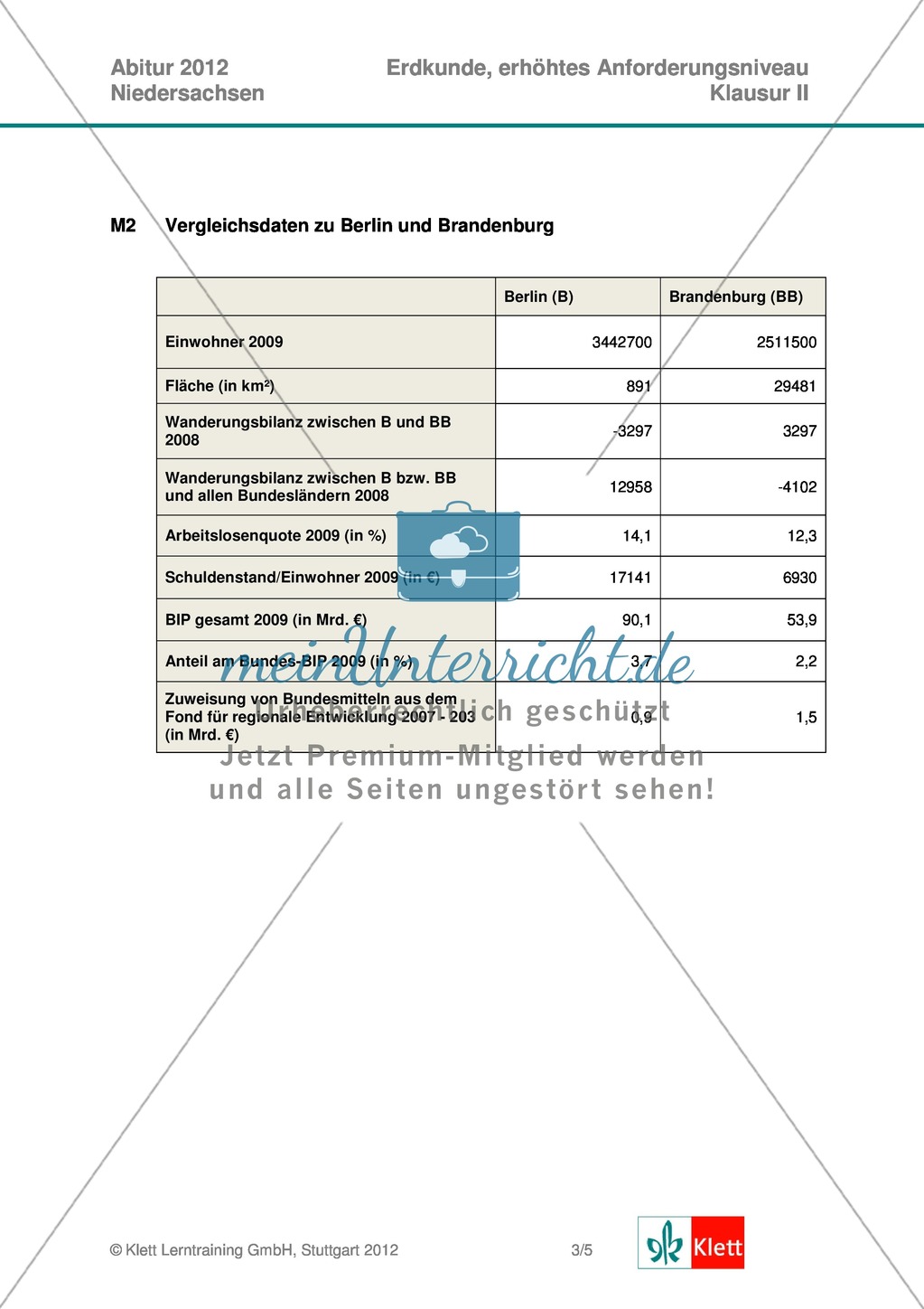 Abituraufgaben Niedersachsen 2012: Aufgaben und deren Musterlösungen zum Thema Das Bundesland Brandenburg im Fokus der Metropolisierung Preview 3