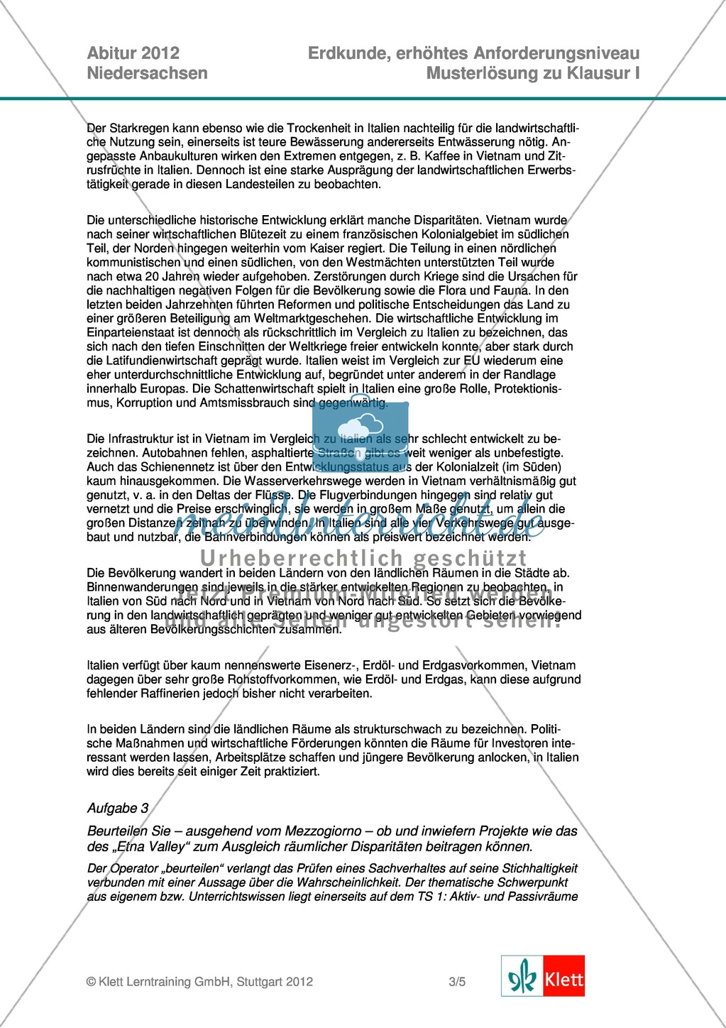 Abituraufgaben Niedersachsen 2012 - Geographieaufgaben und deren Musterlösungen zum Thema: Räumliche Disparitäten in Italien und Südostasien. Preview 8