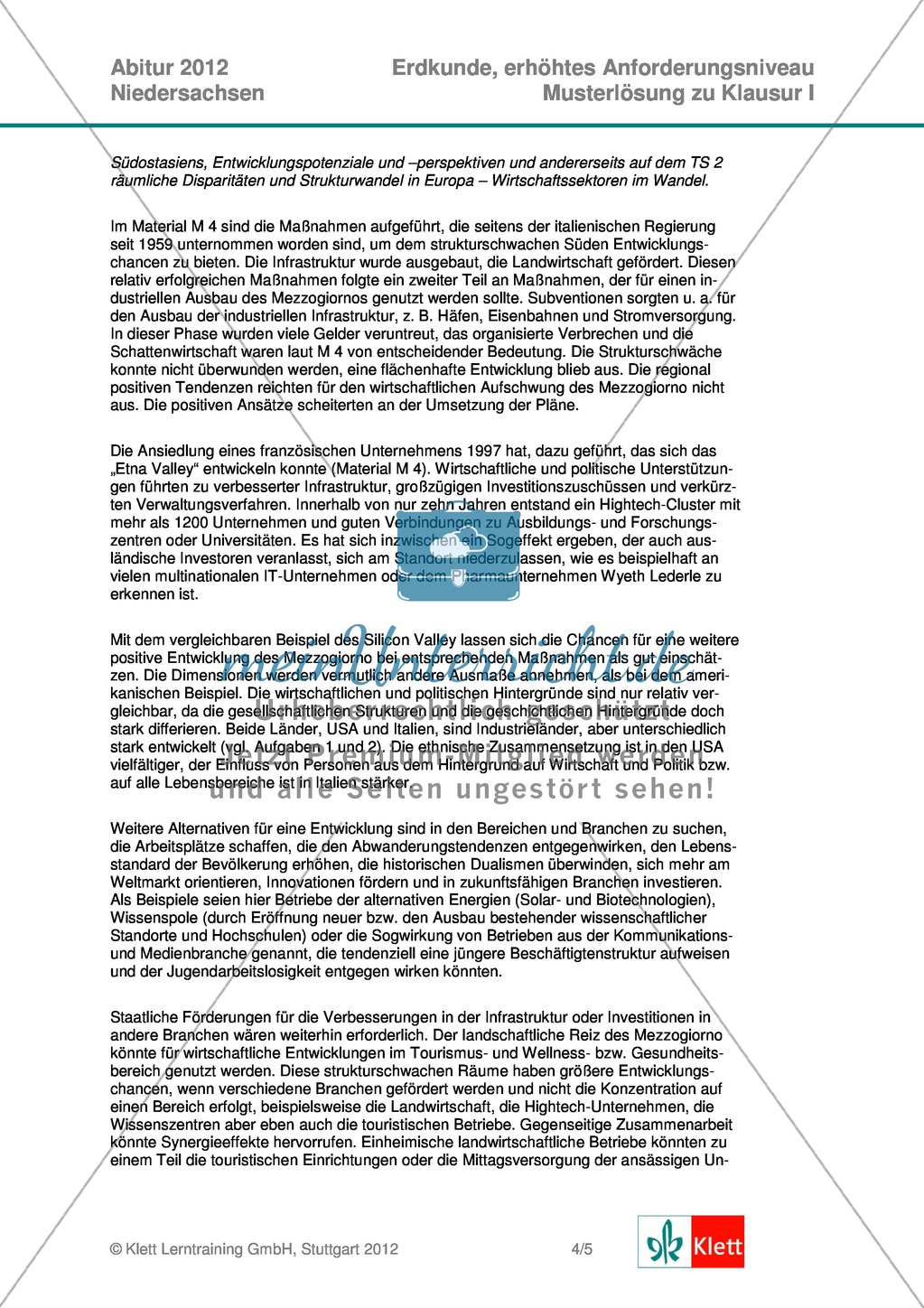 Abituraufgaben Niedersachsen 2012 - Geographieaufgaben und deren Musterlösungen zum Thema: Räumliche Disparitäten in Italien und Südostasien. Preview 9