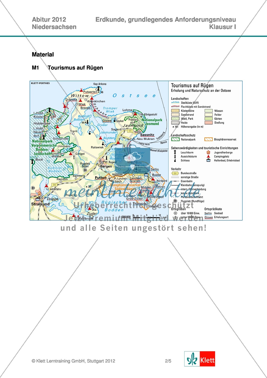 Abituraufgaben Niedersachsen 2012: Aufgaben und deren Musterlösungen zum Thema Tourismus und wirtschaftliche Entwicklung auf Rügen Preview 2