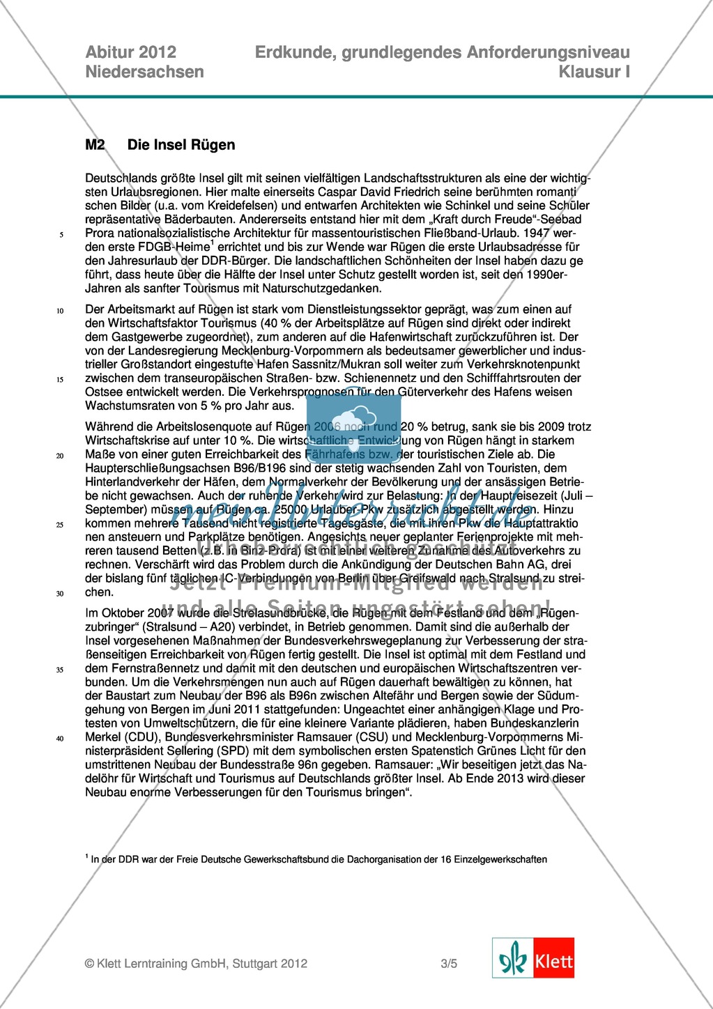 Abituraufgaben Niedersachsen 2012: Aufgaben und deren Musterlösungen zum Thema Tourismus und wirtschaftliche Entwicklung auf Rügen Preview 3