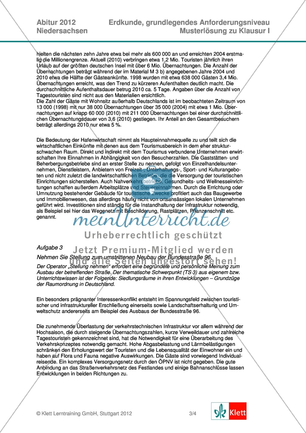 Abituraufgaben Niedersachsen 2012: Aufgaben und deren Musterlösungen zum Thema Tourismus und wirtschaftliche Entwicklung auf Rügen Preview 8