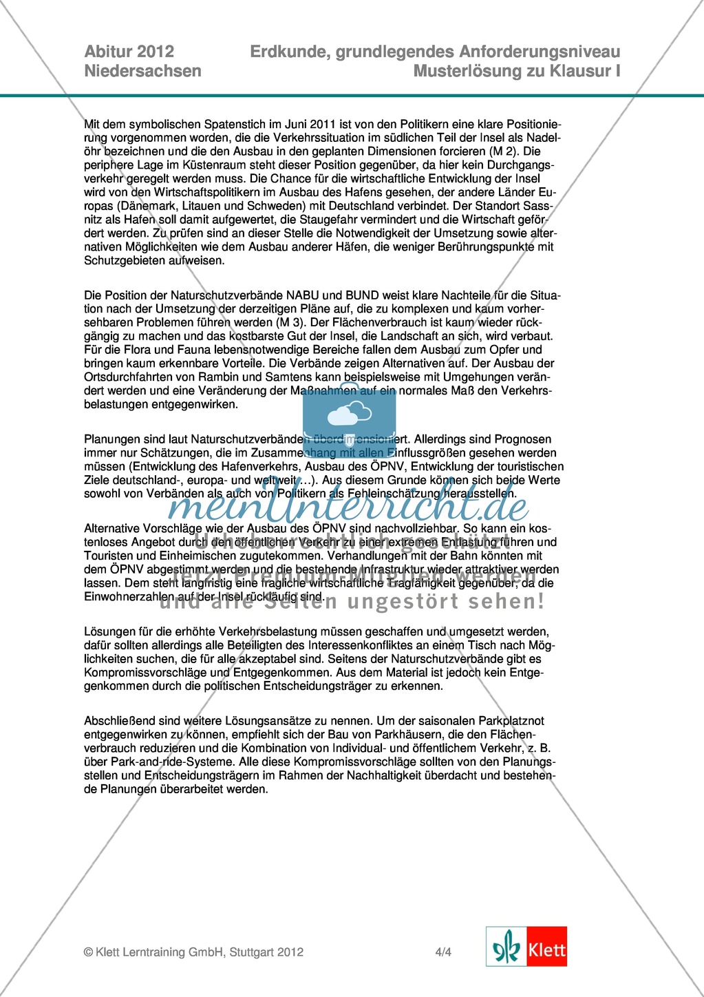 Abituraufgaben Niedersachsen 2012: Aufgaben und deren Musterlösungen zum Thema Tourismus und wirtschaftliche Entwicklung auf Rügen Preview 9