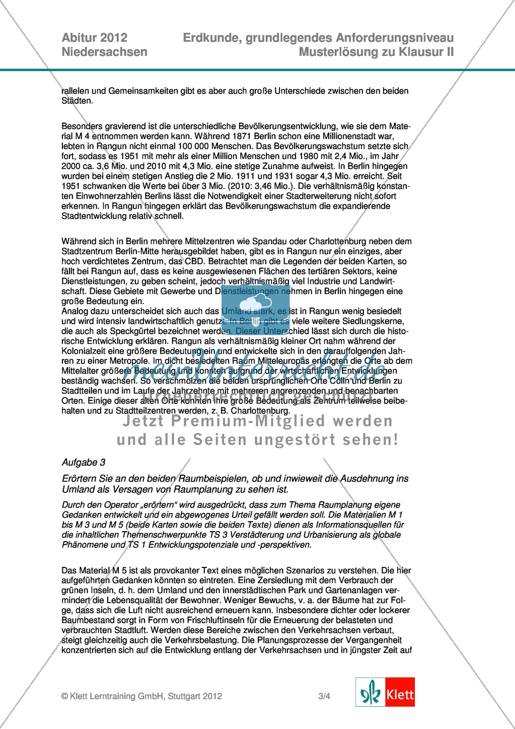Abituraufgaben Niedersachsen 2012: Aufgaben und deren Musterlösungen zum Thema Wachstum von Metropolen - Erfolg oder Versagen von Raumplanung? Preview 8