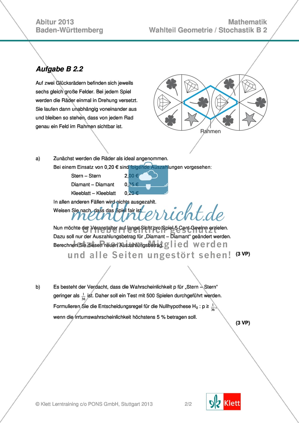Abituraufgaben Baden-Württemberg 2013 - Mathematik Wahlteil II - 4 Aufgaben und deren Musterlösungen zu den Themen Geometrie und Stochastik Preview 2